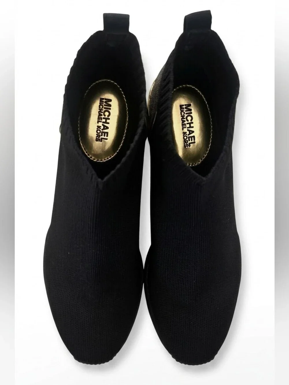 Michael Kors Skyler Black & Brown Monogram Sock Sneakers/ Booties Sz. 10 Women's